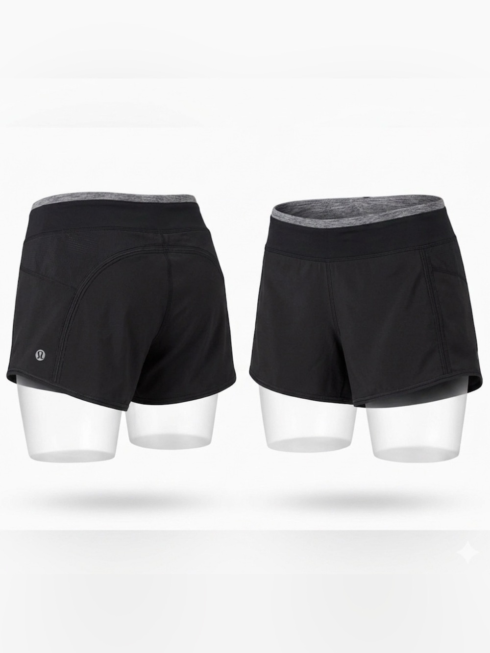 Lululemon Classic Run Speed Short 2.5" Scallop Back Mesh Black Grey Size 4